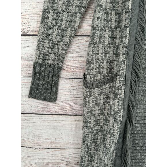 Trouve Open Front Fringe Hem Duster Cardigan Sweater Women's Small‎ Gray - Picture 4 of 12